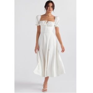 House of CB Tallulah Puff Sleeve Midi Dress in White